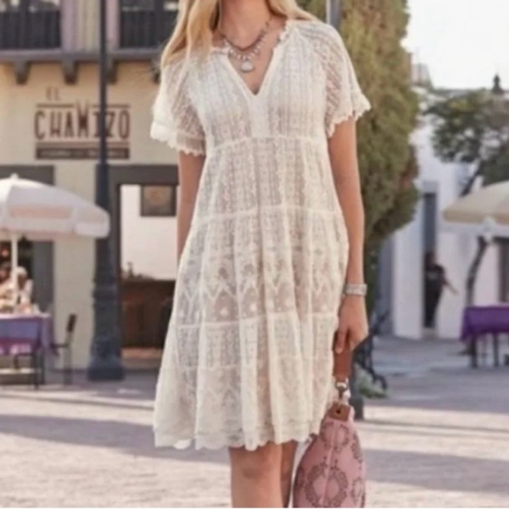 Sundance Cream Tiered Tie Front Sundress